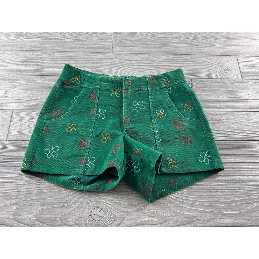 Toad&Co Womens Green Corduroy Floral Embroidered Shorts Size 10 Organic Cotton